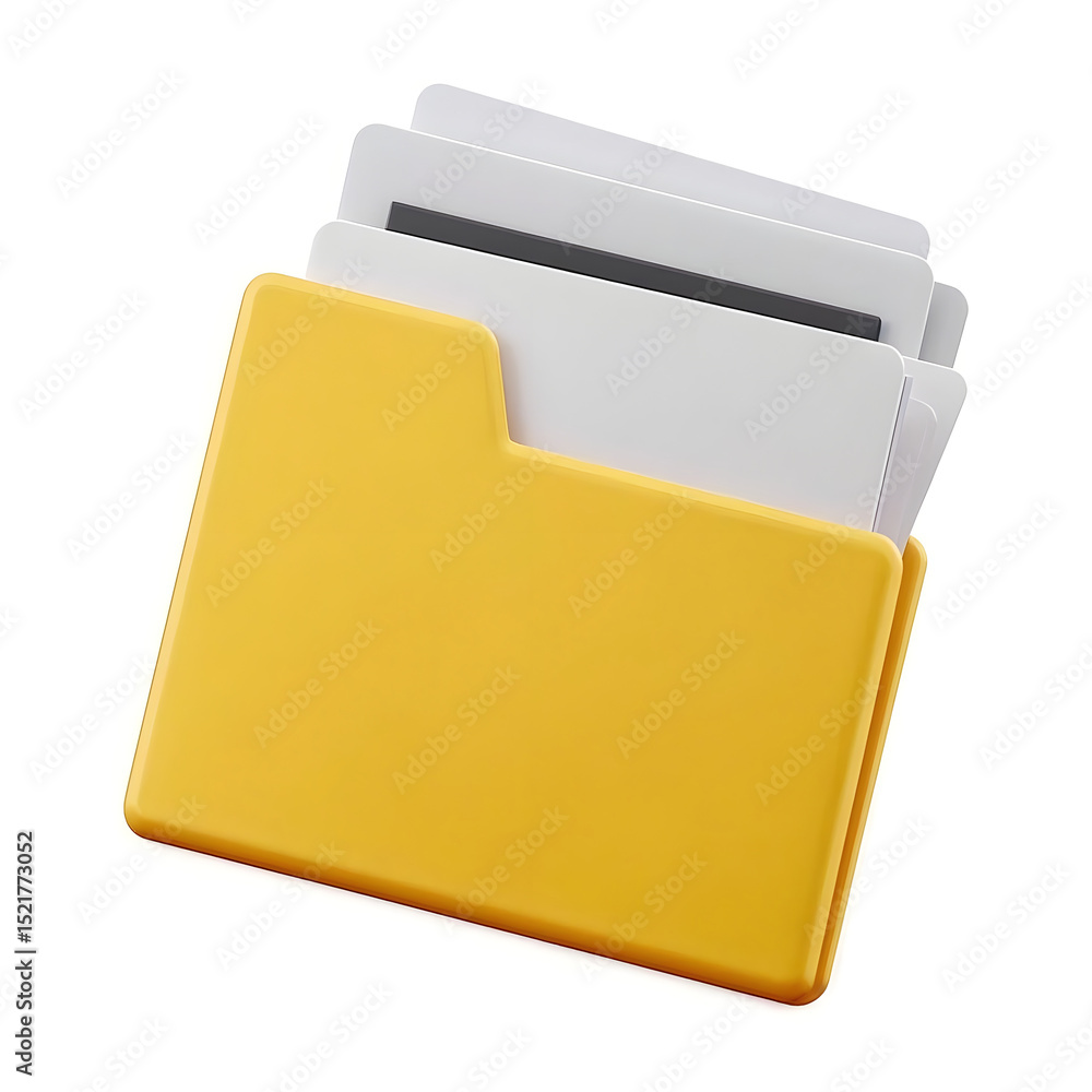 Poster yellow file folder with documents isolated on white background