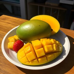 Mango and Strawberry on Plate