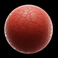 Red Sphere with Cell Texture on Black Background