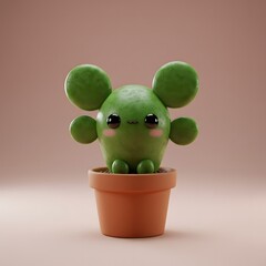 Cute Green Plant in Pot with Big Eyes