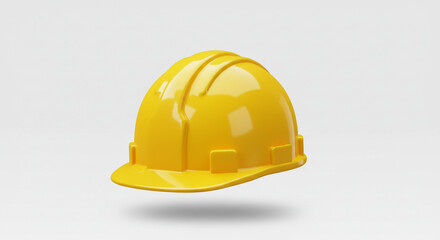 Fototapeta premium A close up shot of a yellow hard hat on a white background with a slight shadow underneath it nicely lit