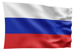 Naklejka premium Russian tricolor flag, lightly waving and entirely visible, floating without support, isolated on a transparent background