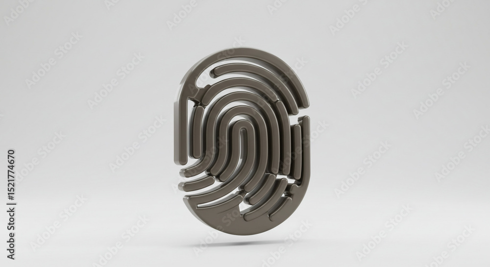 Poster a metallic fingerprint symbol isolated on a white background in a studio lighting setting