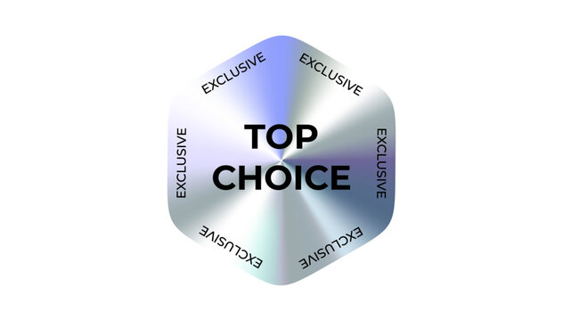 Top choice exclusive badge in silver chrome style. Suitable for best product tags, marketing visuals, ecommerce branding, promotional labels, luxury identity. Vector illustration