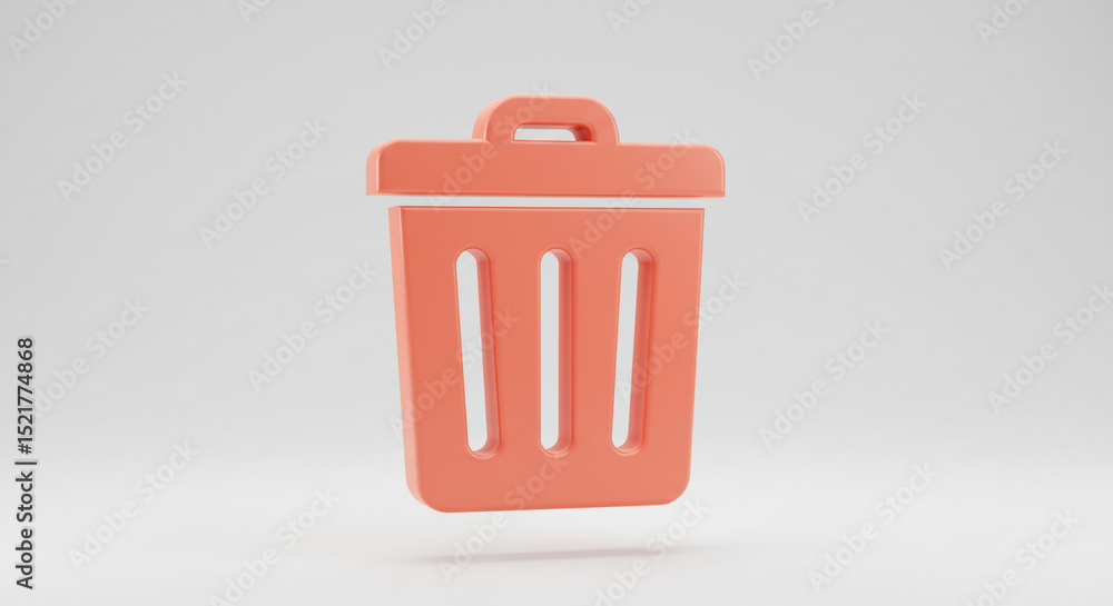 Poster a peach colored trash can icon with a lid and handle on a white background in a studio setting