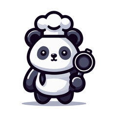 A lovely cute panda chef holding a tiny frying pan