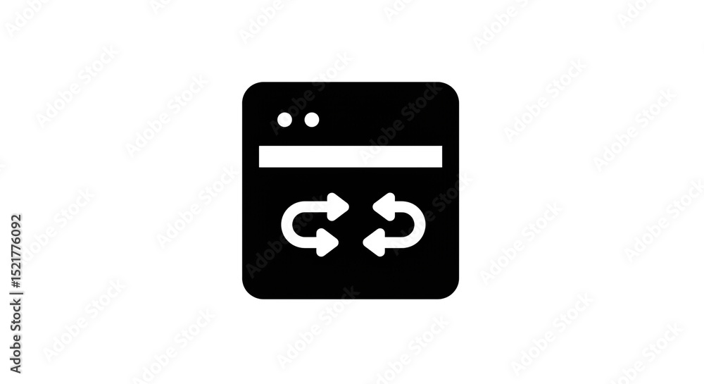 Poster a black square icon with two white arrows in a circle inside a window frame on a white background