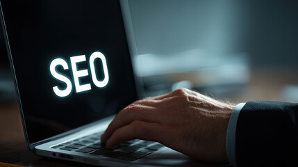 SEO Optimization Hand Typing on Laptop Keyboard