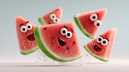 Happy Watermelon Slices with Expressions