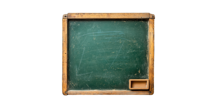 Vintage Wooden Framed Chalkboard With Chalk Tray. Education And Classroom Nostalgia Isolated On Transparent Background