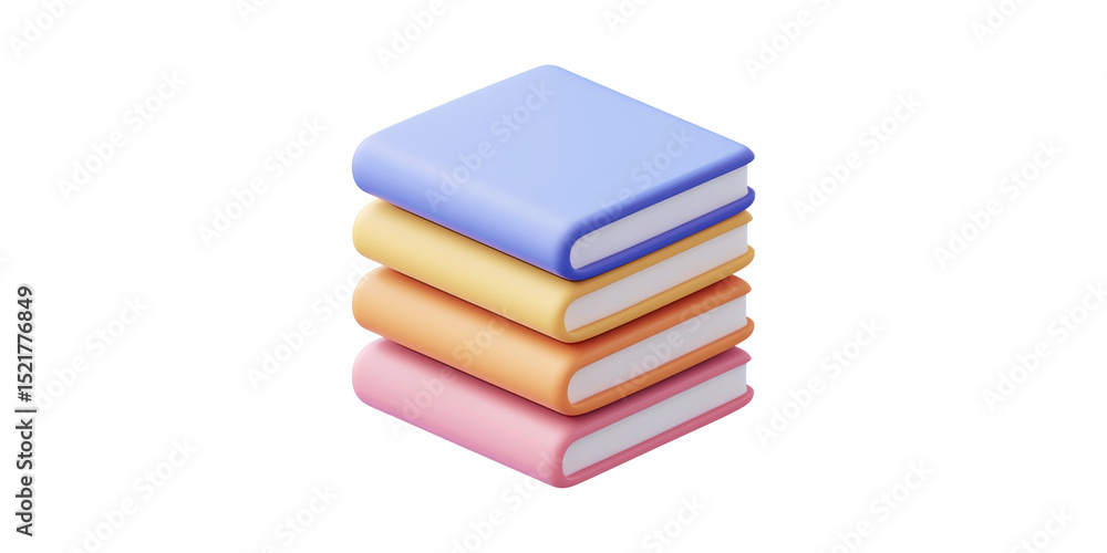 Poster stack of colorful books in 3d illustration. education and learning concept isolated on transparent b