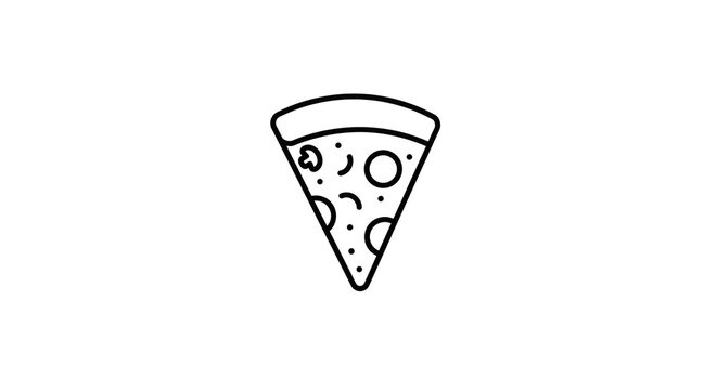 A minimalistic line drawing of a pizza slice with toppings on a plain white background in a simple style - Powered by Adobe