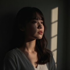 portrait of a young woman at dark