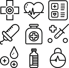 Anemia and Blood Disorder Line Icon Set, Vector Medical Pictograms, line icon set. Vector pictograms of test, thin linear illustration