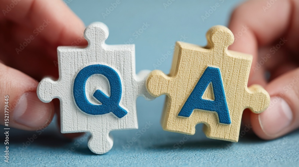 Poster Connecting Puzzle Pieces with Q and A Letters, Symbolizing Problem Solving and Knowledge Sharing for Education and Business Solutions : Generative AI