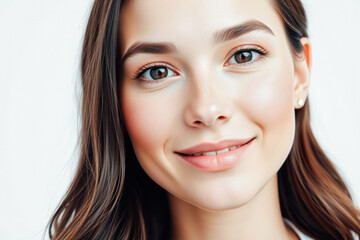 Obraz premium Close-up Female Portrait, Natural Beauty, Healthy Skin, Smiling Woman