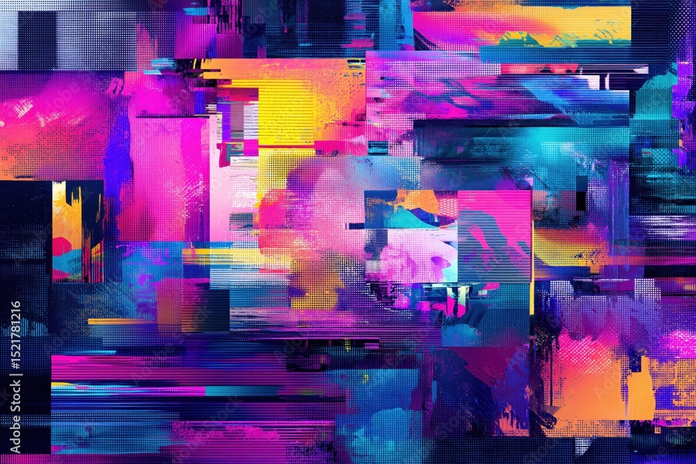 Poster glitch art showing pixel sorting, distortion and datamoshing effects