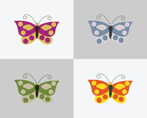 Butterfly set icon 4 butterfly set