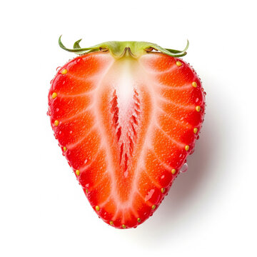 fraise coup&eacute;e en deux, isol&eacute;e sur fond blanc