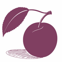 Simple Purple Plum Fruit with Green Leaf – Vector SVG Illustration