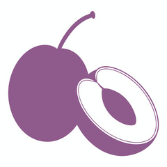 Simple Purple Plum Fruit with Green Leaf – Vector SVG Illustration