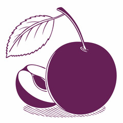Simple Purple Plum Fruit with Green Leaf – Vector SVG Illustration
