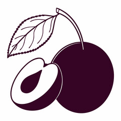 Simple Purple Plum Fruit with Green Leaf – Vector SVG Illustration