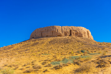 The fortress of Chilpik Kala, a tower of silence (dakhla) of the ancient Zoroastrian religion, serving as burial site in the desert,  Uzbekistan
