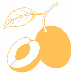Simple Purple Plum Fruit with Green Leaf – Vector SVG Illustration