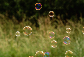 A soap bubble in the air