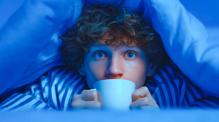 Cozy moments of reflection under the soft glow of night, embracing warmth with a comforting drink in hand