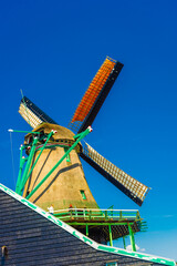 Beautiful windmills in the countryside area of Zaanse Schans, Netherlands