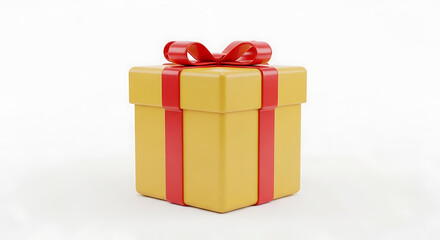 Obraz premium Professional 3D Render of Generic Gift Box Emoji, Yellow Box with Red Ribbon Isolated on White Background
