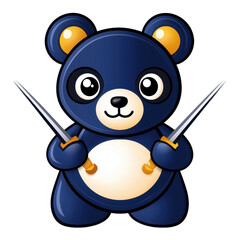 Naklejka premium Cute Blue Cartoon Bear Holding Screwdrivers on Transparent Background