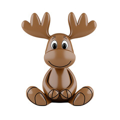Obraz premium Brown cartoon moose sitting, transparent background. Cheerful expression, simple design. Suitable for children's illustrations, festive designs, or digital projects.