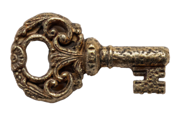 vintage key icon golden metallic texture ornate vector design  isolated on transparent background