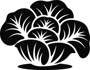 Black and White Silhouette of a Cabbage Head, Elegant and Simple Vector Art.