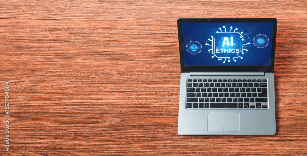 Poster ai ethics responsibility standard law and rules on computer screen provide report of ai ethic transp