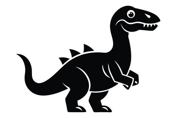 Silhouette Illustration of a Standing, Smiling Cartoon Dinosaur with Spikes and Teeth