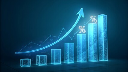 Abstract 3d bar graph showing exponential growth and percentage increase