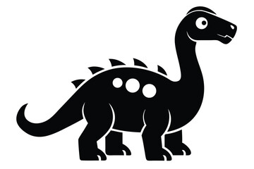 Black Cartoon Brontosaurus Illustration with Spikes, Circles, Tail, and Smiling Face Design