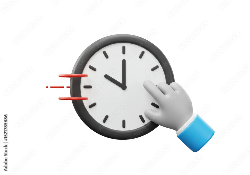Aufkleber 3d render of hand adjusting a fast moving clock