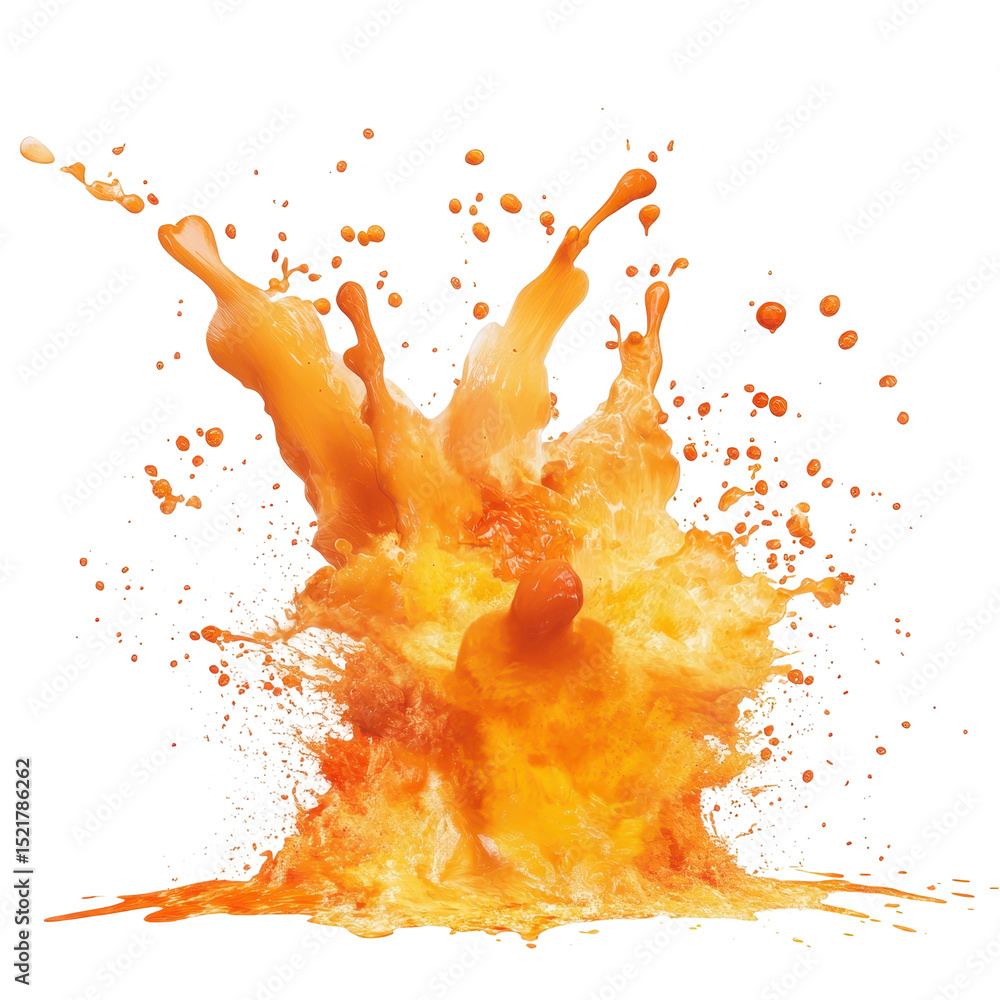 Poster bright orange explosion creating a vibrant splash effect in a white background setting