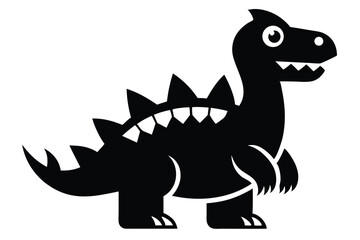 Cartoon Dinosaur Silhouette with Spikes on Back, Happy Smiling Face, and Tiny Arms