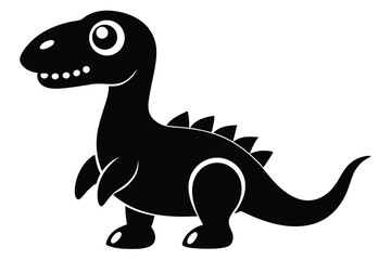 Stylized Cartoon Dinosaur Illustration Black Silhouette of Prehistoric Reptile with Large Eyes and Spikes
