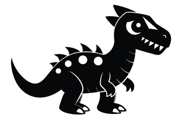 Fototapeta premium Black Cartoon Dinosaur Illustration with Spikes, Spots, and Teeth on White Background
