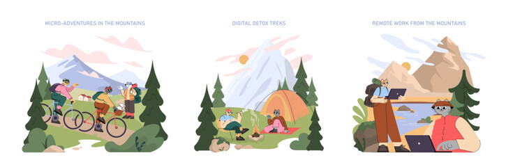 Mountain Tourism. Flat Vector Illustration