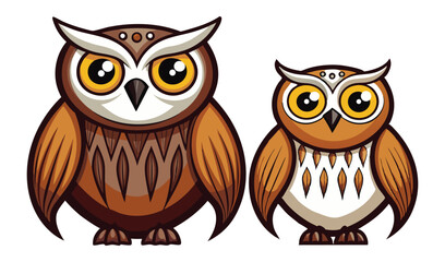 Fototapeta premium Photo of two cartoon owls isolated on white background