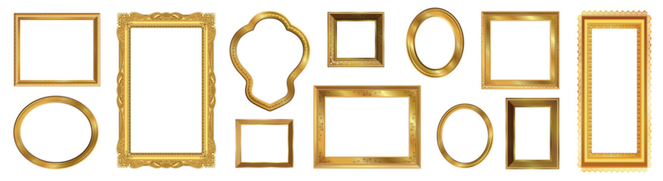 Naklejki Collection of luxurious Golden vintage frames with ornate baroque and rococo elements. For wedding invitations, photo decoration, certificates, antique projects, and classical design..eps
