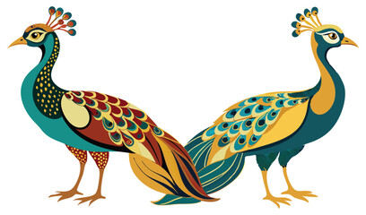 Fototapeta premium Photo of two stylized peacocks isolated on white background